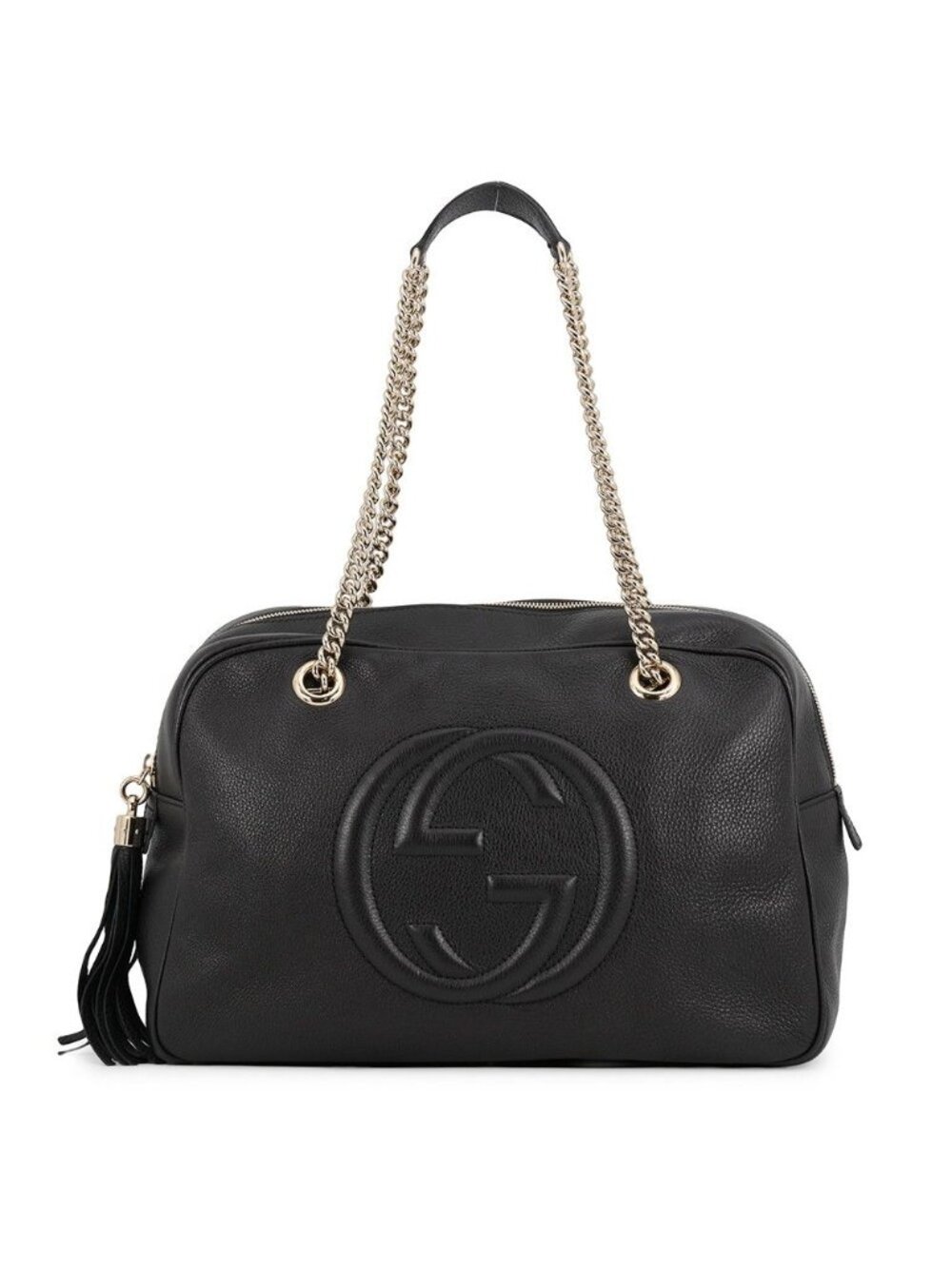Gucci Tote Soho Interlocking G Chain Shoulder Bag Calfskin Black